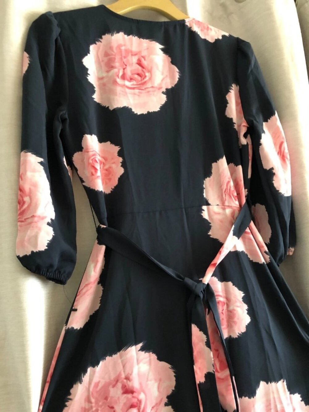 Floral Print Wrap Women's Dress-Bar III-Small Black Pink 3/4 Sleeve Beach Boho - Picture 5 of 16